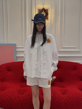 SPORTY & RICH - NY Crest Oversized Shirt in White