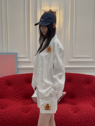 SPORTY & RICH - NY Crest Oversized Shirt in White
