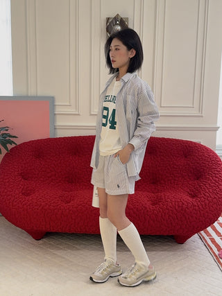 SPORTY & RICH - SRC Oversized Shirt in Blue Striped