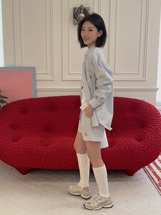 SPORTY & RICH - SRC Oversized Shirt in Blue Striped