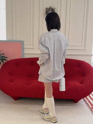 SPORTY & RICH - SRC Oversized Shirt in Blue Striped