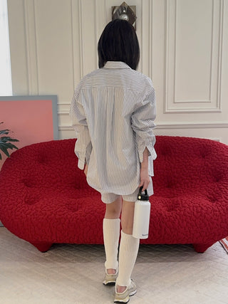 SPORTY & RICH - SRC Oversized Shirt in Blue Striped