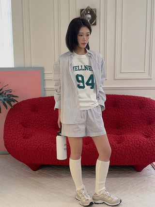 SPORTY & RICH - SRC Oversized Shirt in Blue Striped