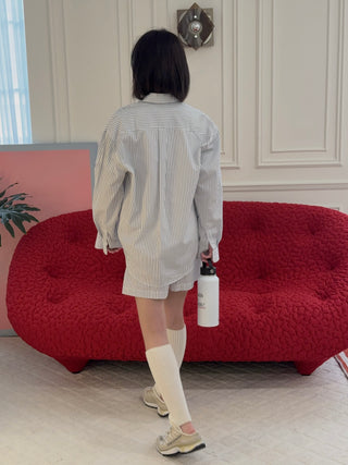 SPORTY & RICH - SRC Oversized Shirt in Blue Striped