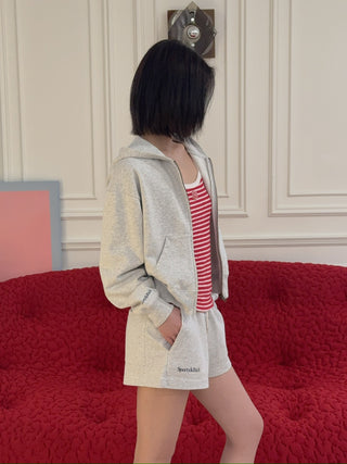 SPORTY & RICH - UCLA Crest Cropped Zip Hoodie in Gray