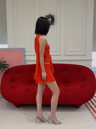 GUIZIO SILK SLIT MINI SKIRT