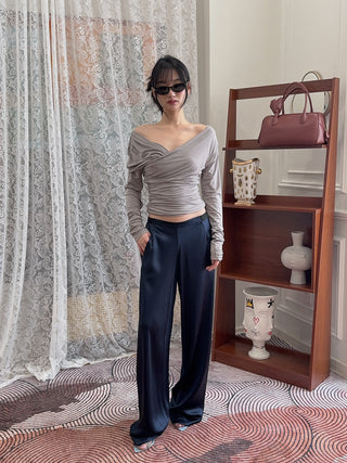 THE ANDAMANE - Off Shoulder Detail Top in Grey
