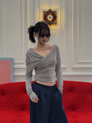 THE ANDAMANE - Off Shoulder Detail Top in Grey