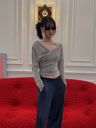 THE ANDAMANE - Off Shoulder Detail Top in Grey