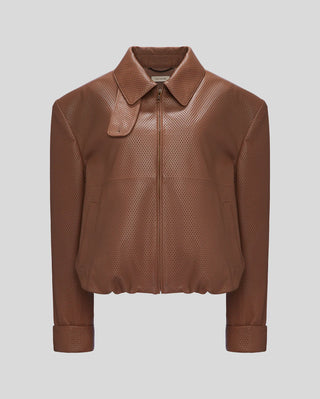 THE MANNEI - Leather Bomber Jacket in Brown