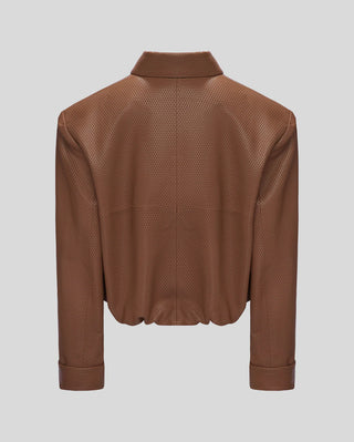 THE MANNEI - Leather Bomber Jacket in Brown
